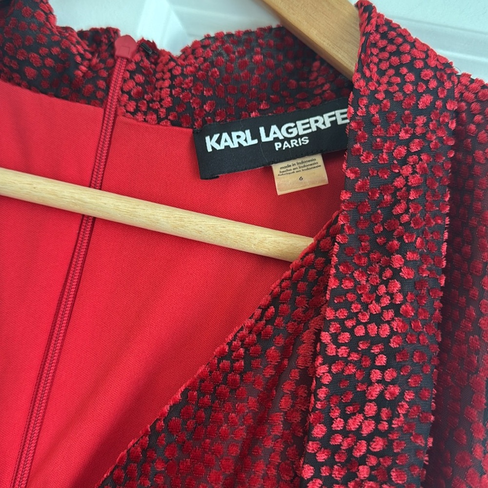 Karl Lagerfeld Red Crushed Velvet Dress - Picture 2 of 8